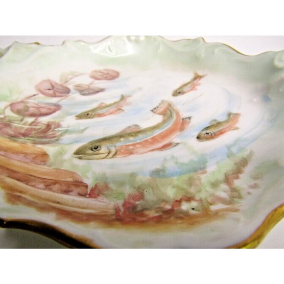 Tressemanes & Vogt Limoges France Fish Gilt Edged Sardine Tray (T & V) Vintage - Picture 3 of 11